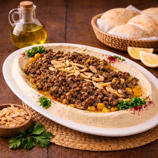 حمص باللوز و اللحم